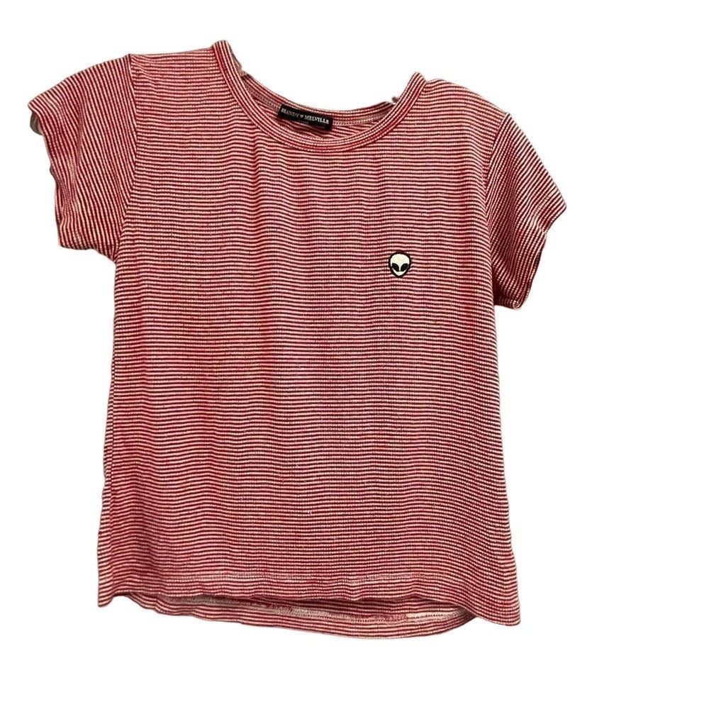 Brandy Melville ribbed baby tee one size alien red white striped